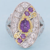Elegant Pear Purple Amethyst Sterling Silver Ring with accent stones, radiating luxury and elegance.